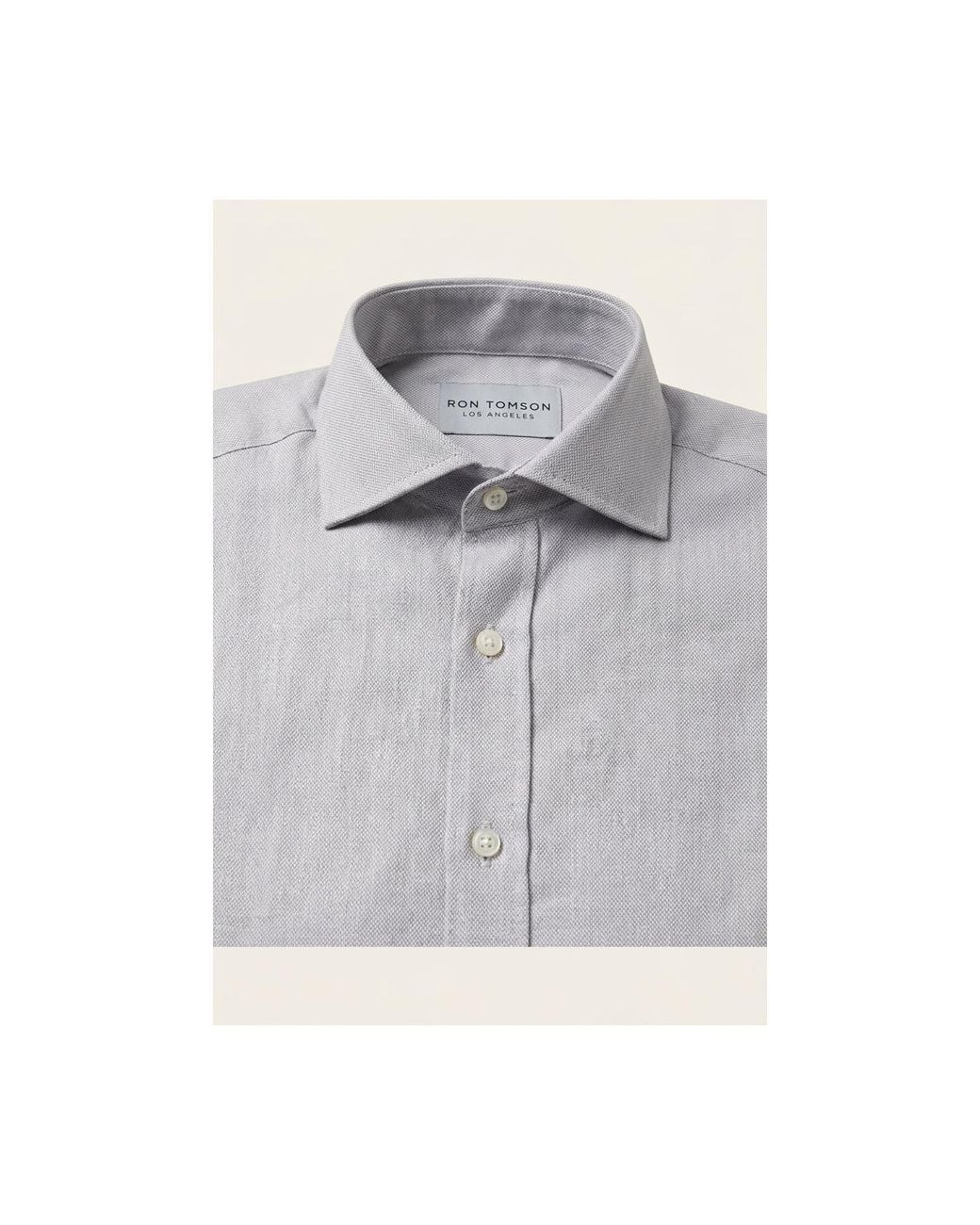 Ron Tomson Gray Pure Cotton Spread Collar Fitted Dress Shirt for men