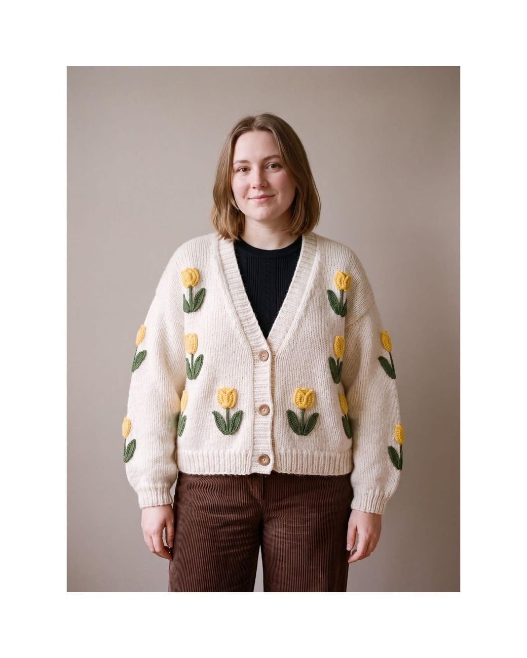 Ana Chic Natural Neutrals Tulip Handmade Knitted Cardigan