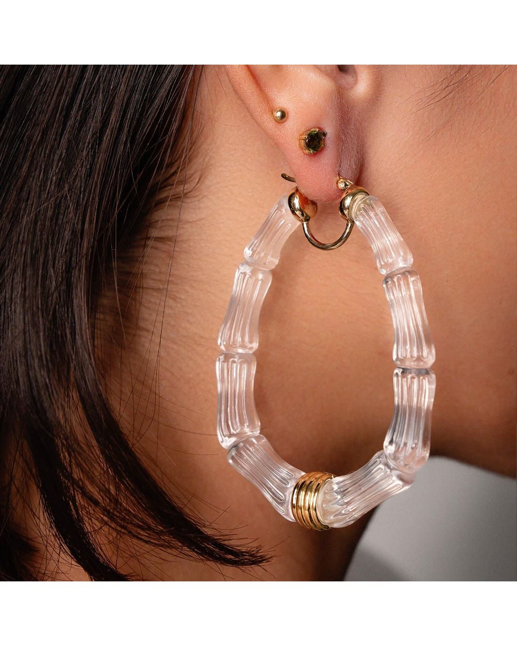 Gold & Honey Metallic Chloe Bamboo Hoop Earrings