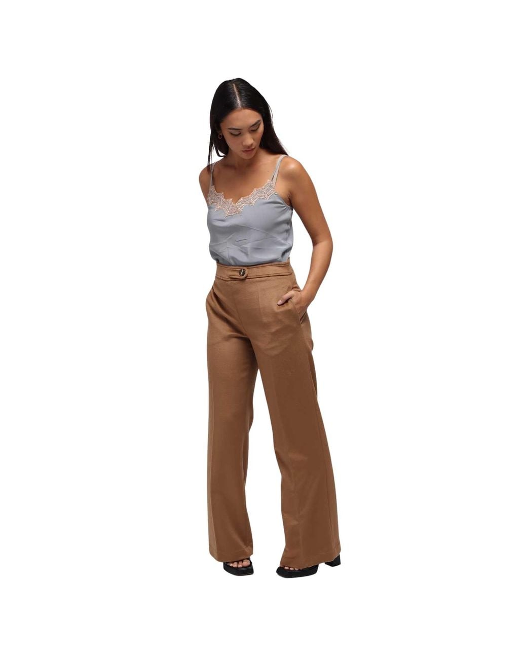 Humans & Land Brown Camel Wool Straight Pants