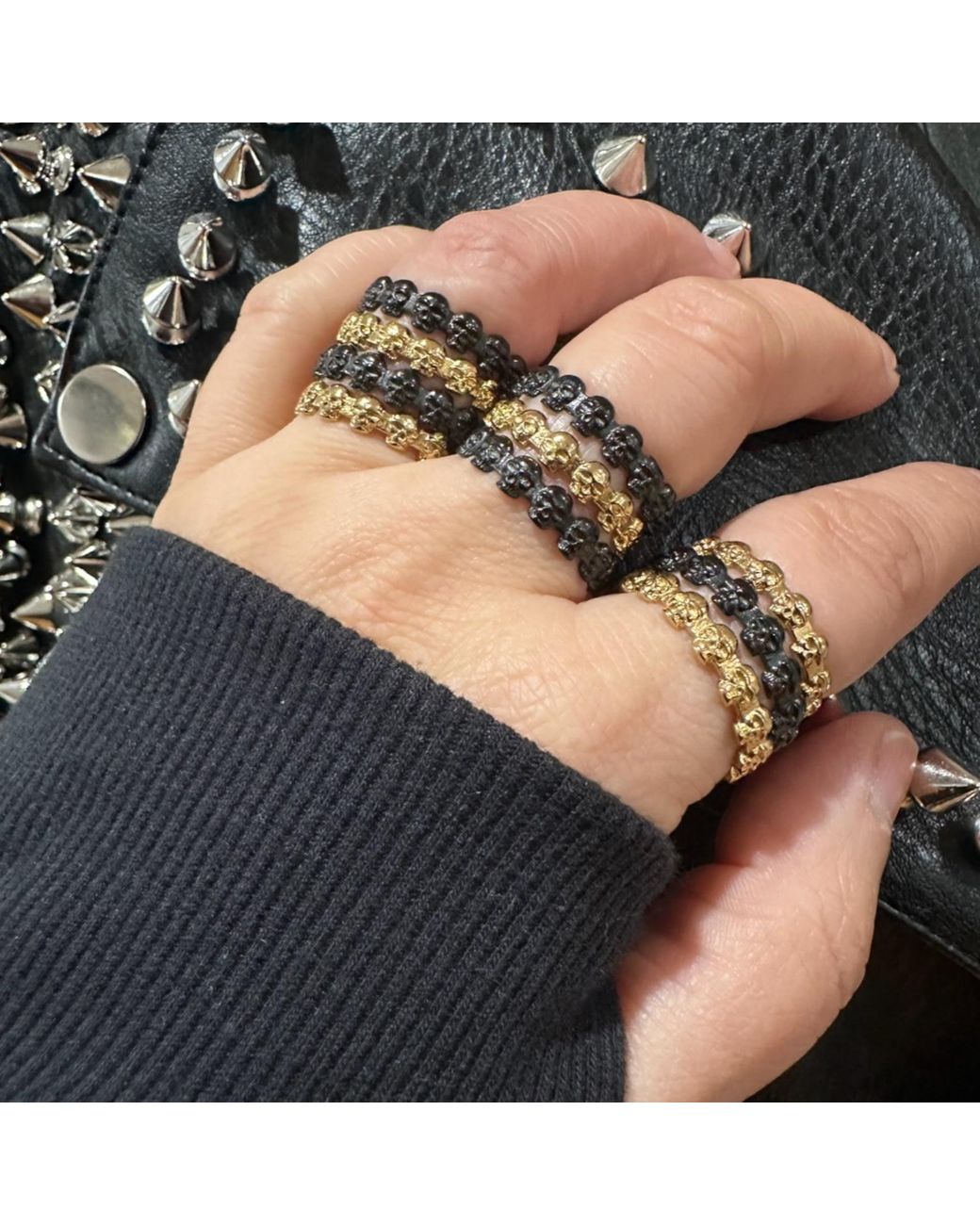 Jagged Halo Jewelry Black Eternity Skull Ring Rhodium