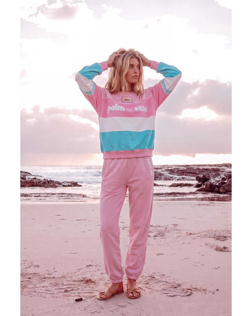 Palm Collective Pink Gelato Splice Fleece Sweater