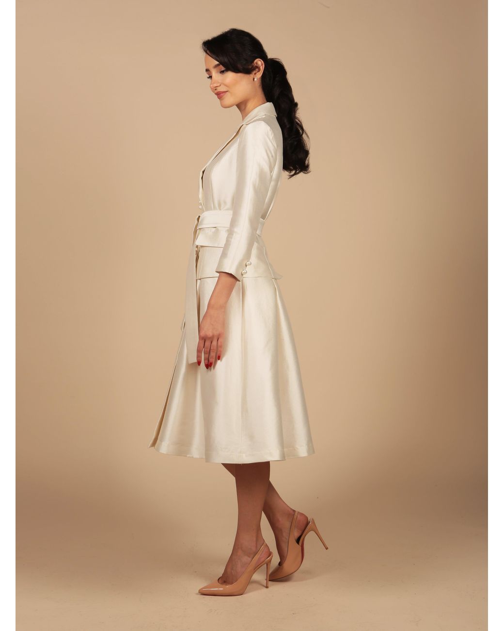 Santinni Natural Audrey Wool & Silk Dress Coat
