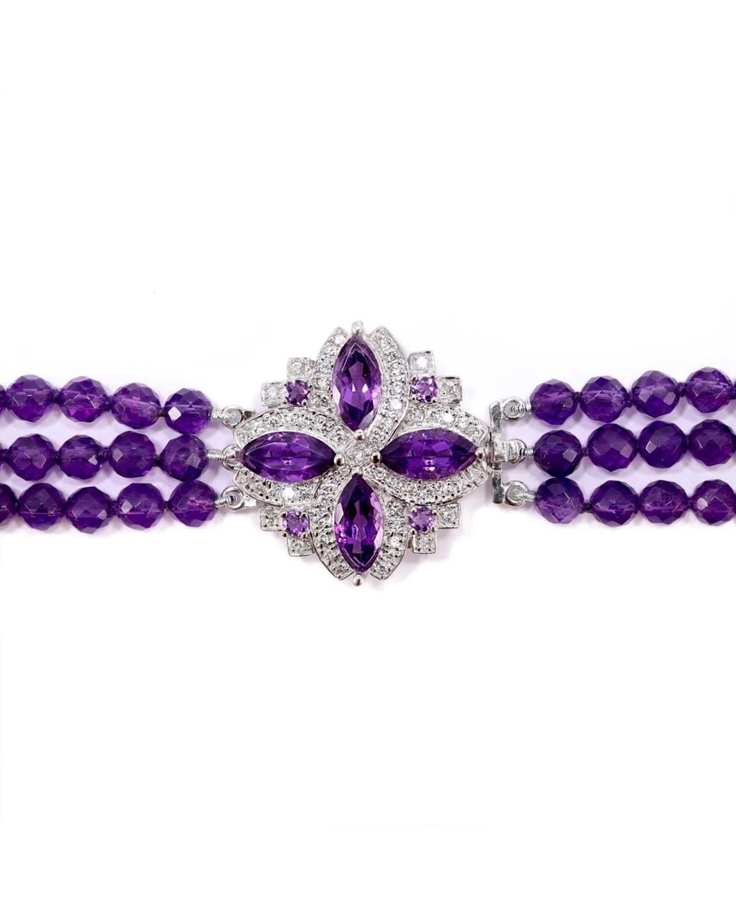 Mineralgems•Studio Purple Three-Strand Amethyst Choker With Front Jewel Clasp