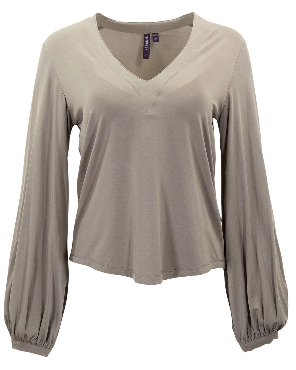 Lords of Harlech Brown Val Sage Lyocell Stretch V-Neck Top