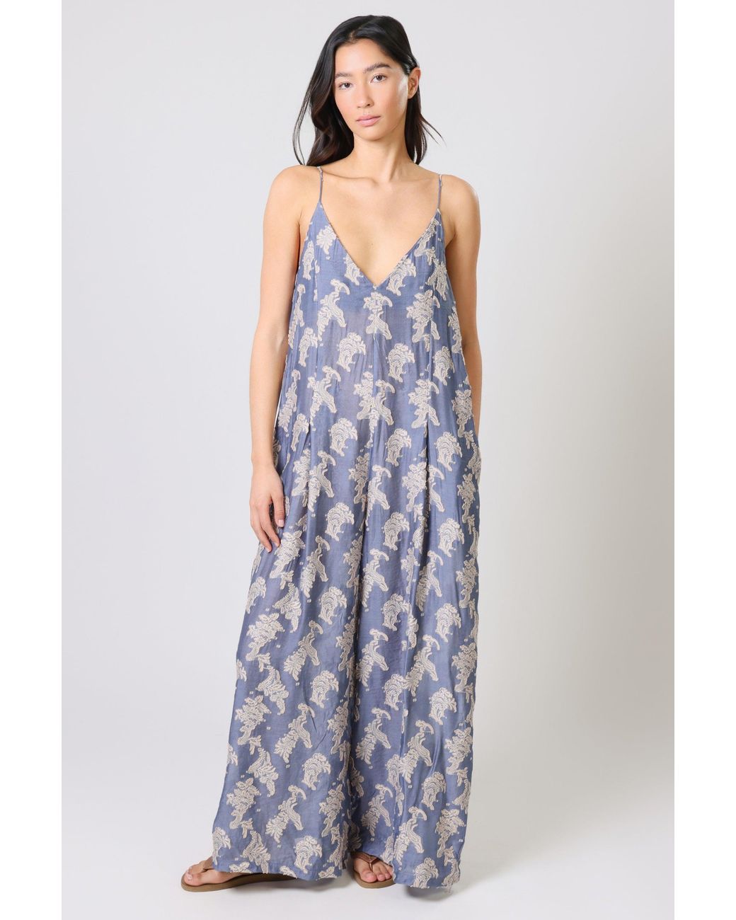 Traffic People Blue Wisdom & Pearls And Embroidered Ithaca Jumpsuit