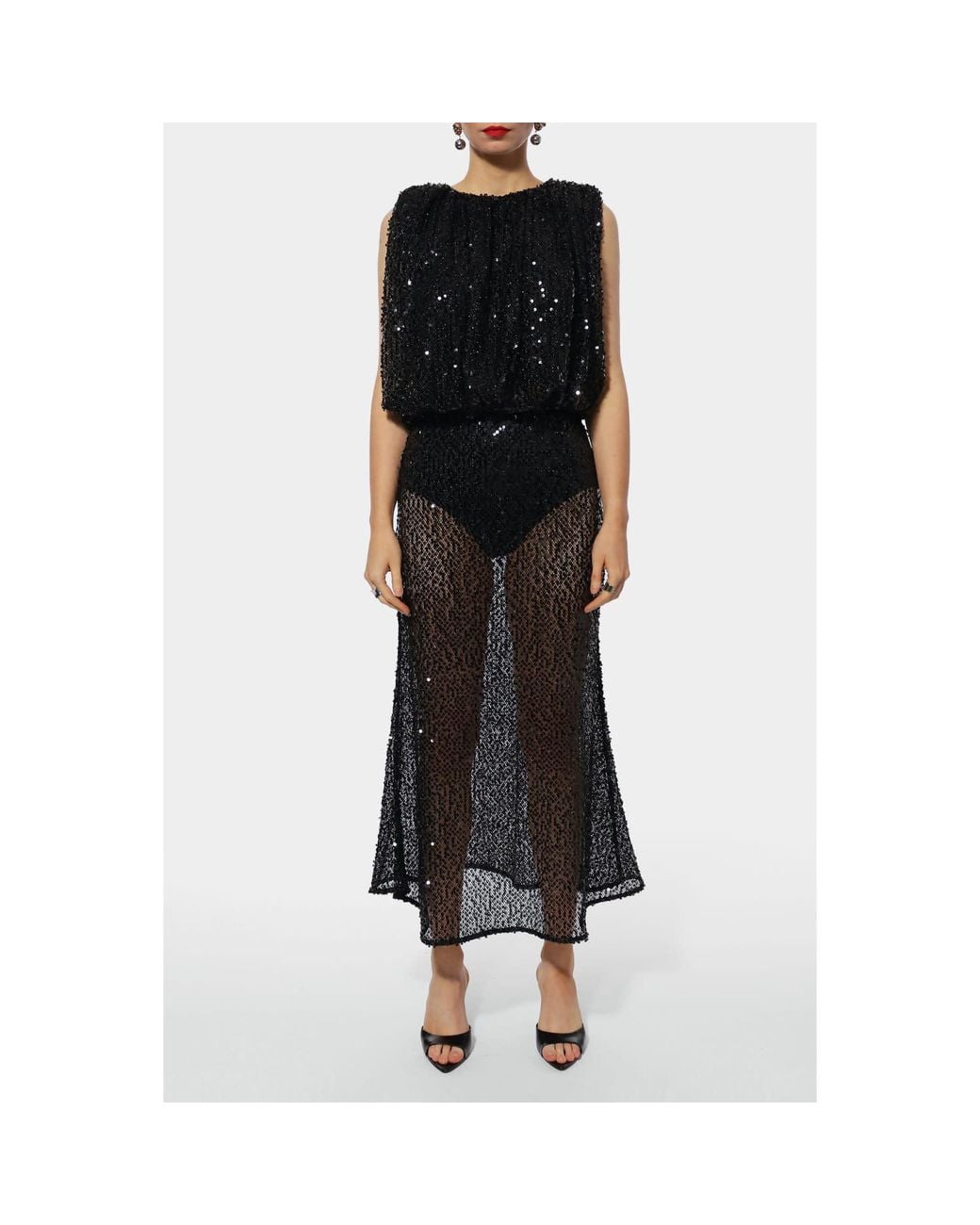 AGGI by HALEWSKI Black Eliza Sparkle Midi Sequin Slip Skirt