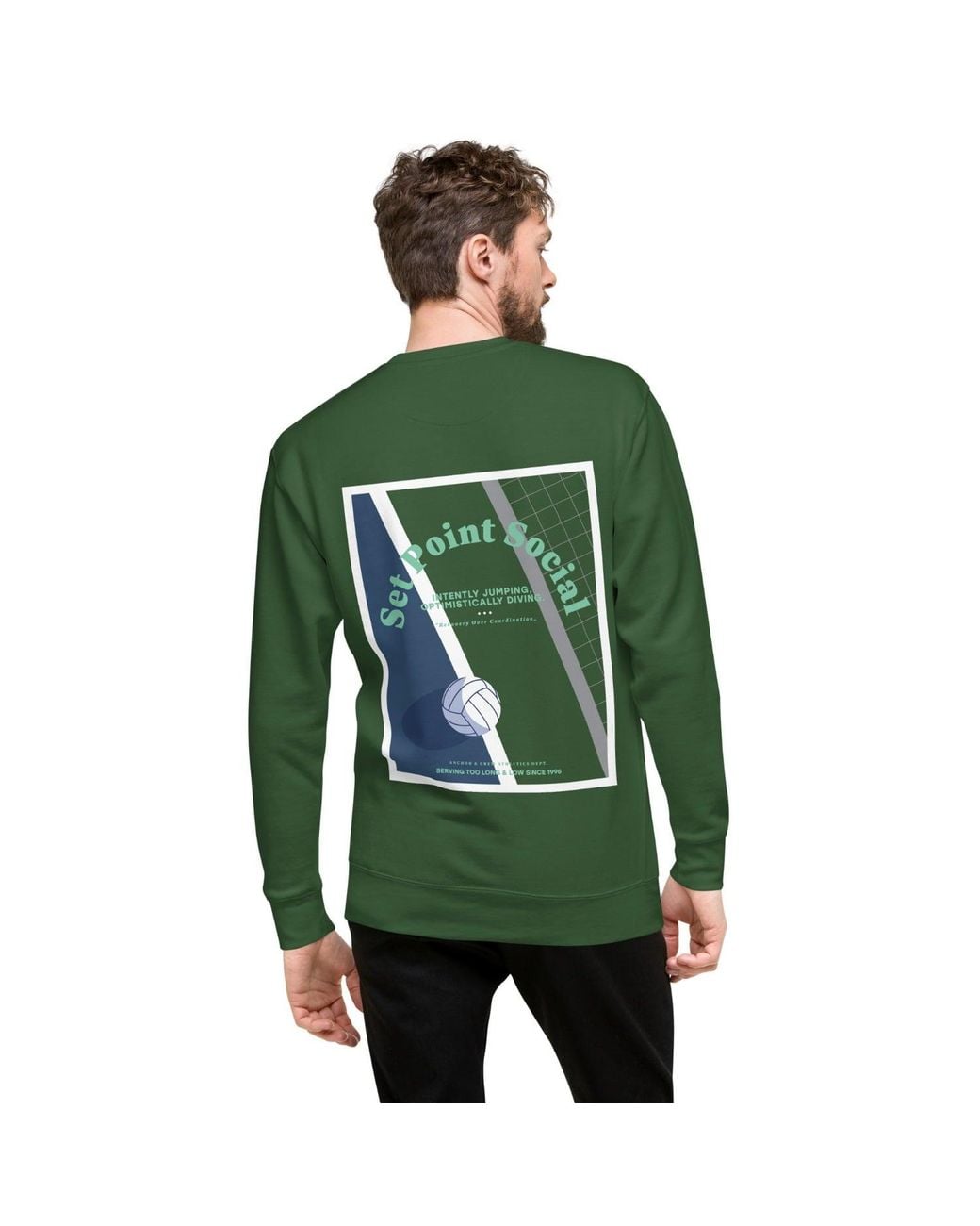 Anchor and Crew Green Forest Set Point Social Volleyball Club League Organic Cotton Sweatshirt for men