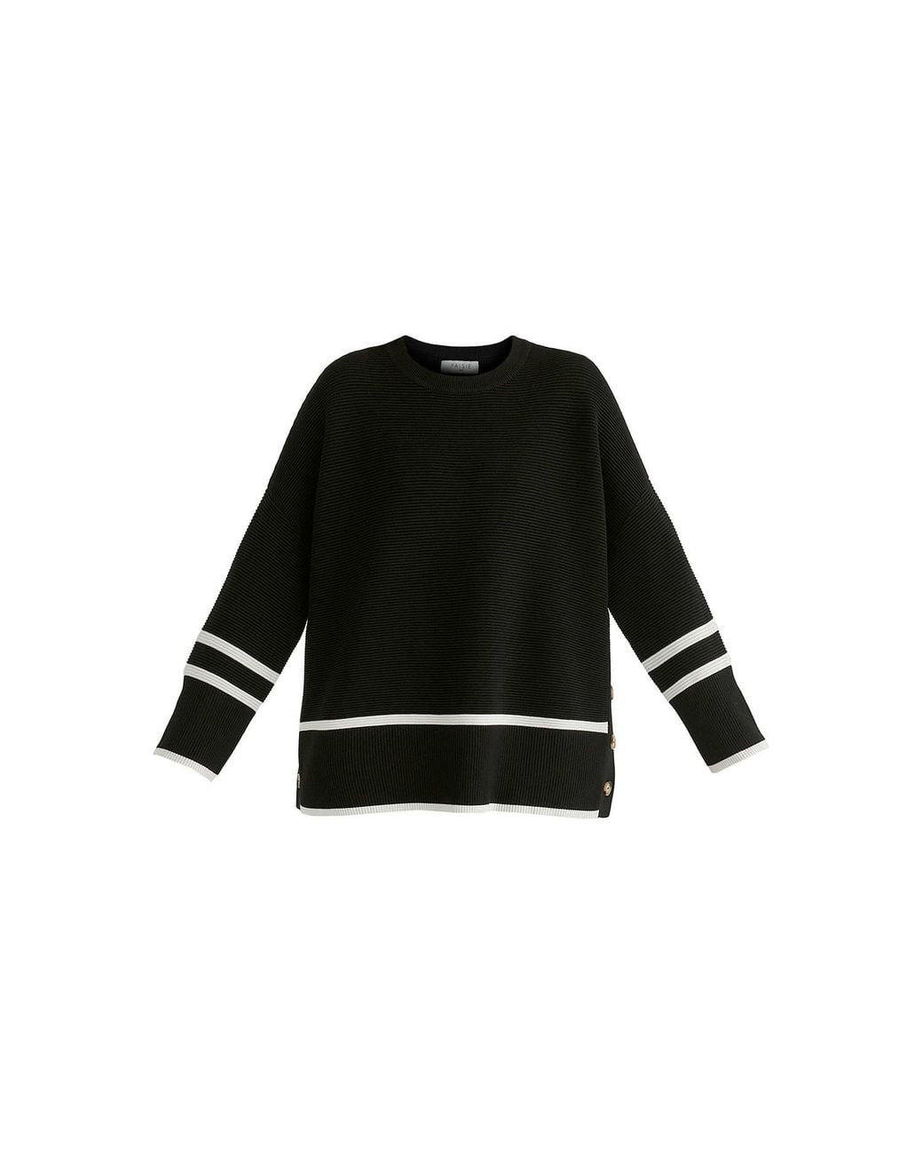 Paisie Black Striped Details Ribbed Jumper With Side Buttons