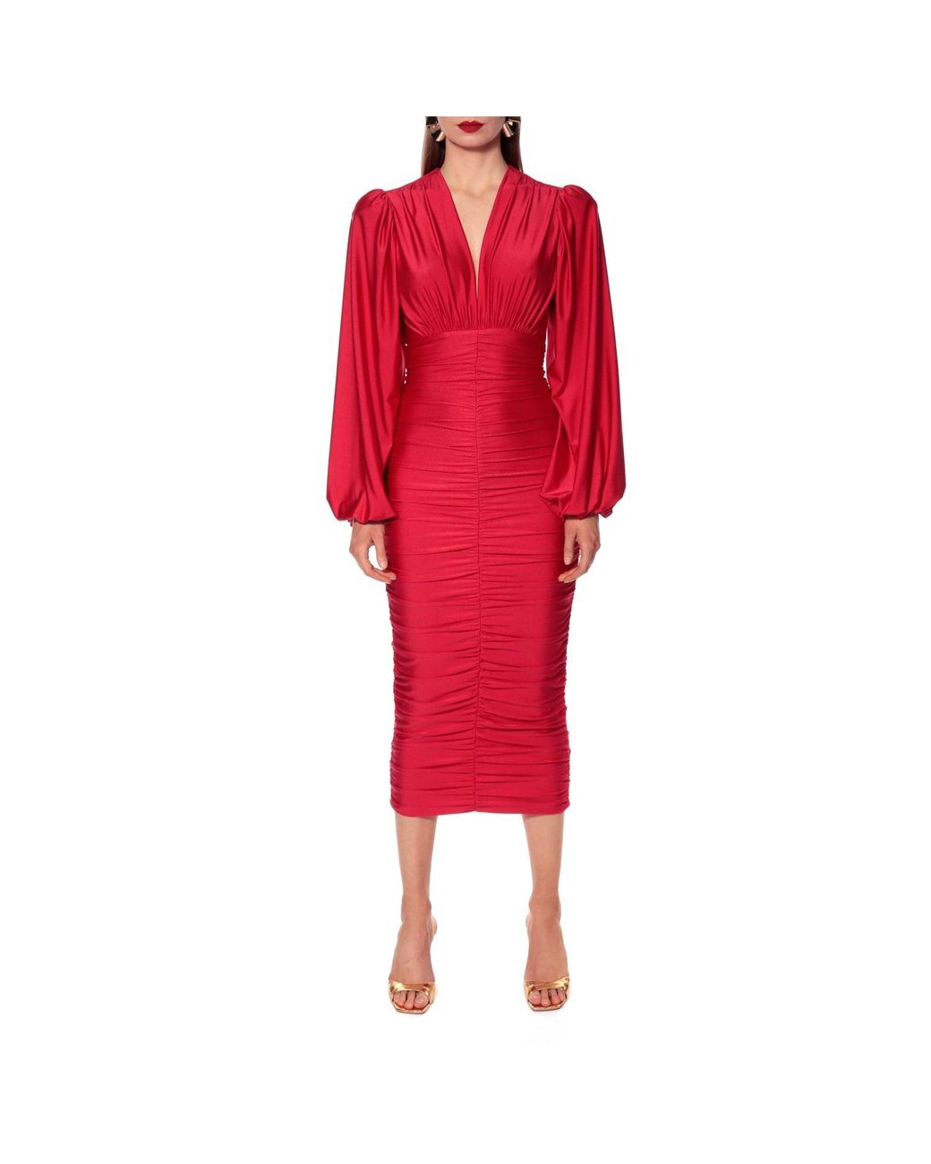 AGGI by HALEWSKI Red Gloria Long Sleeve Draped Dress