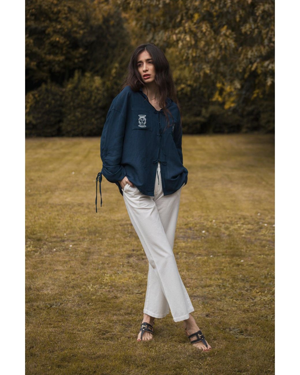 Em & Shi Blue Olympia Embroidered Shirt
