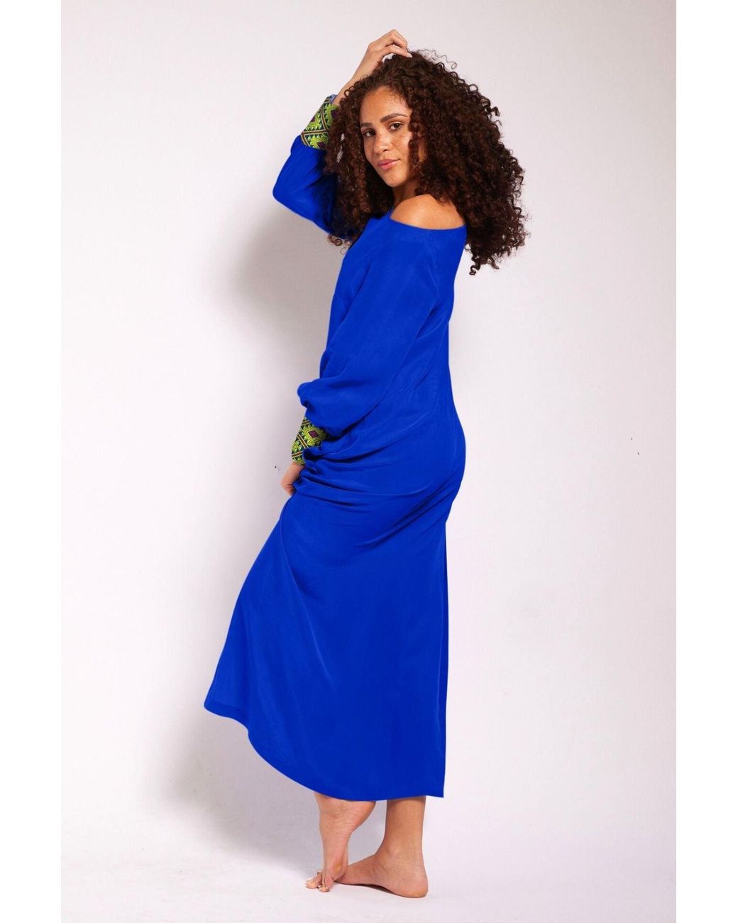 Yomisma Blue She's A Royal Chiapas Embroidered Kaftan — Artisanal Handcrafted Resort Dress
