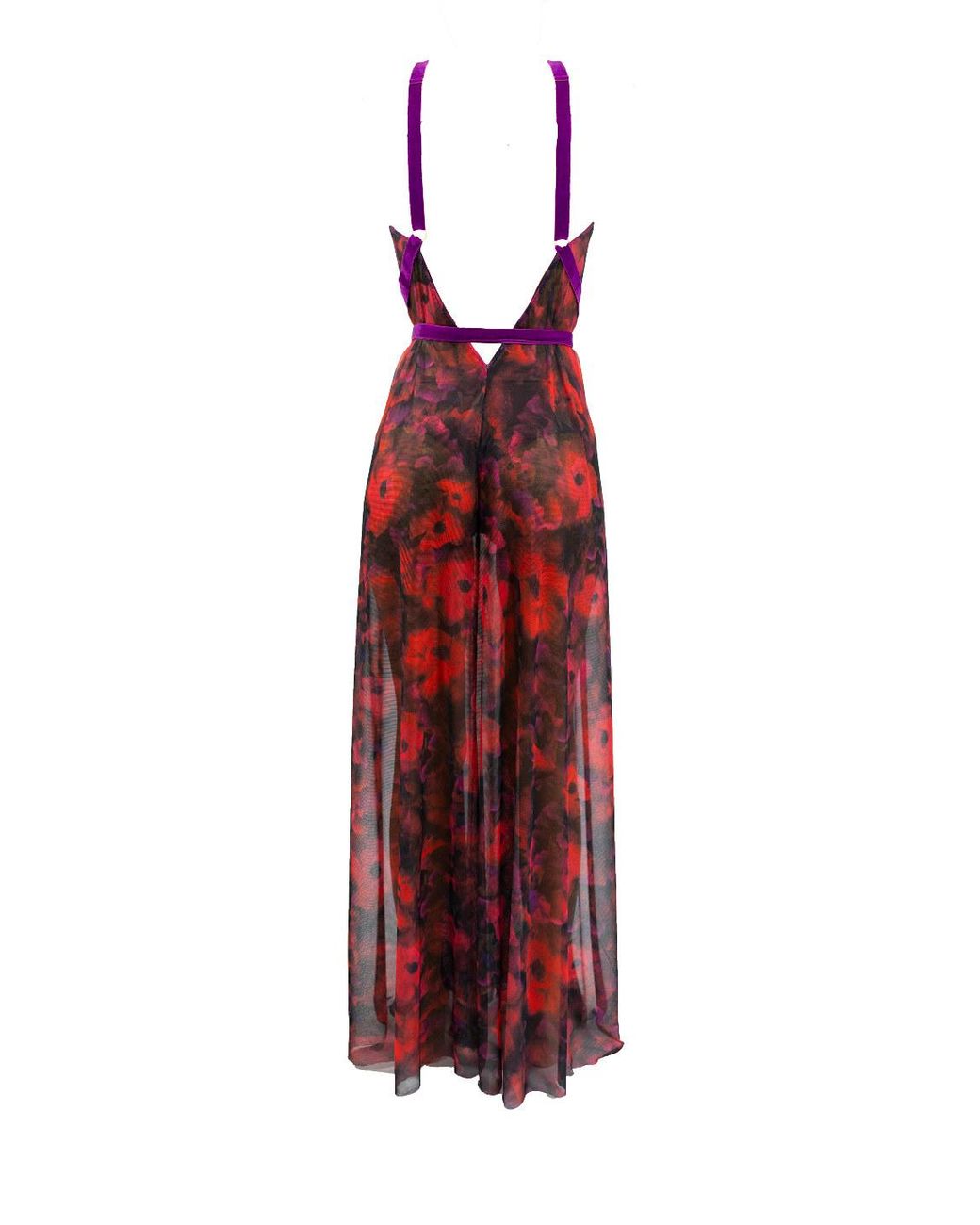Carol Coelho Red The Poppy Printed Tulle Gown