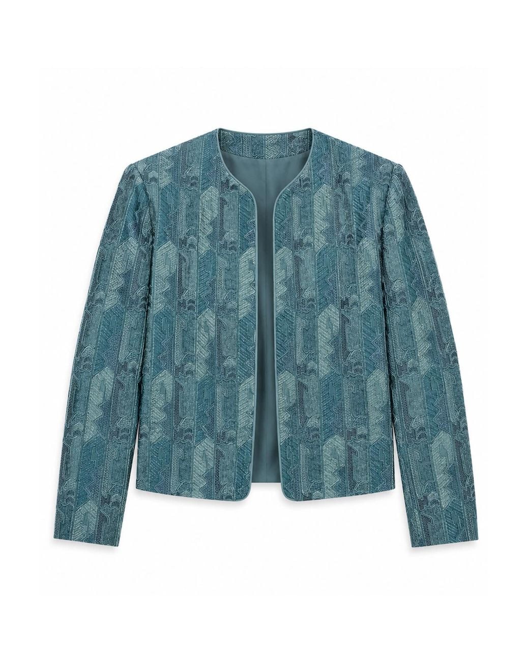 Stovaria Blue Layered & Embroidered Pure Silk Statement Jacket