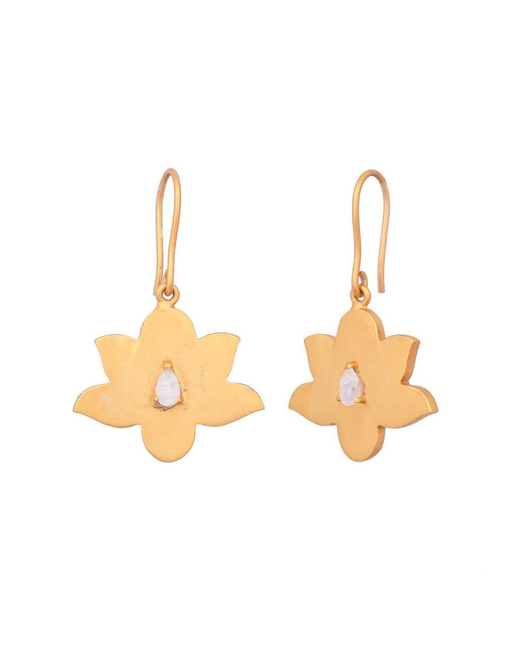 Opium Jewels Metallic Water Lotus Earrings With Moonstone