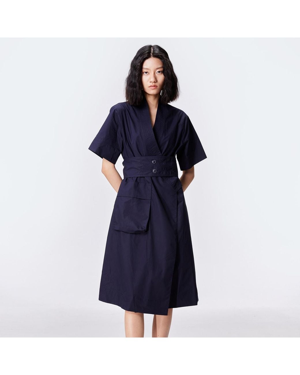 Smart and Joy Blue Cotton Kimono Wrap Dress