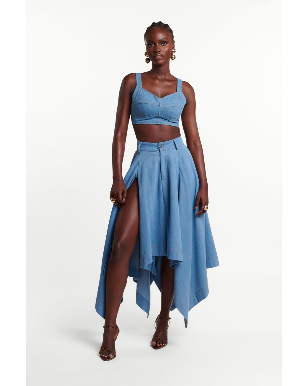 Ofuure Blue Light Denim Sabina Handkerchief Skirt