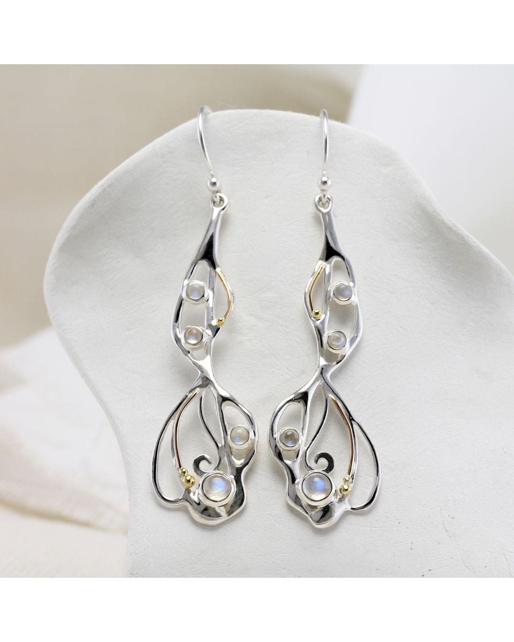 Isla Silver Metallic Moonstone Organic Flow Statement Earrings