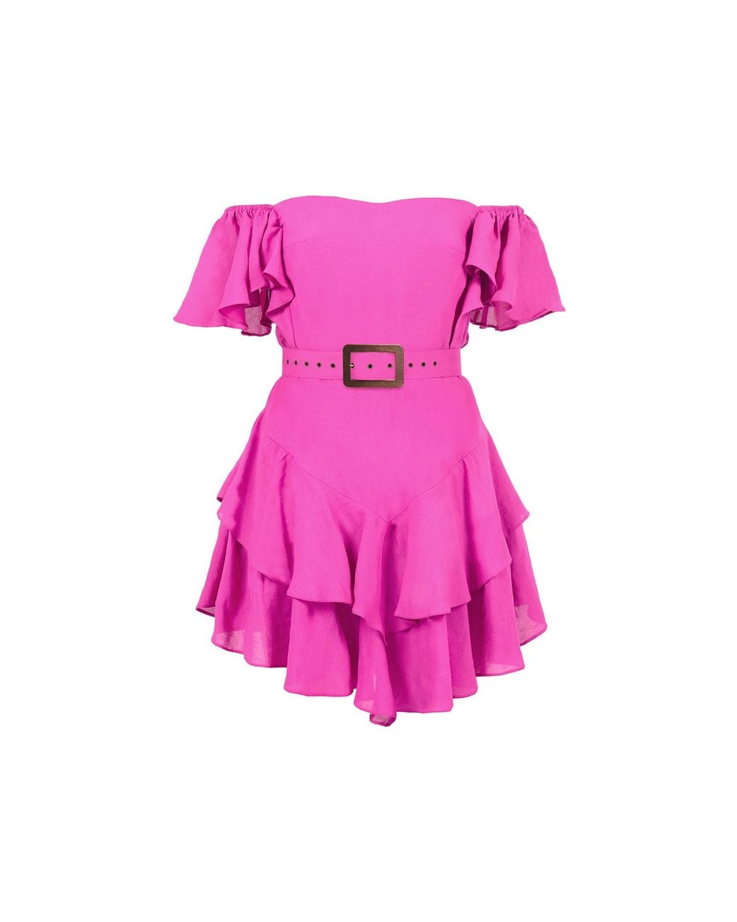 ALINA CERNĂTESCU Pink Samba Rose Linen Mini Ruffle Cocktail Dress