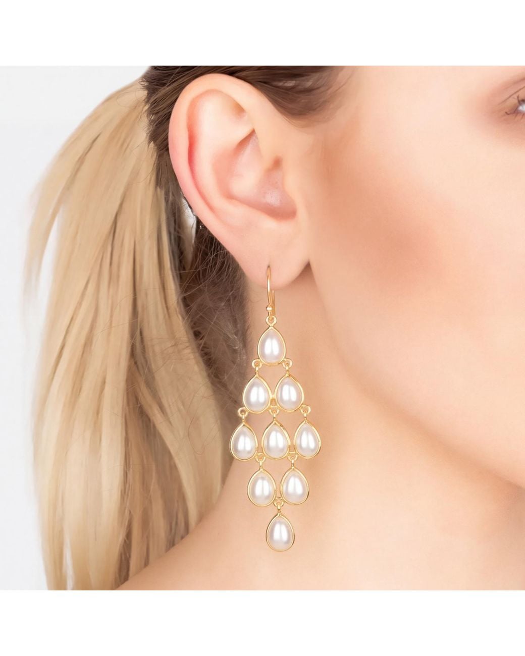 Latelita London Metallic Erviola Gemstone Cascade Earrings Pearl