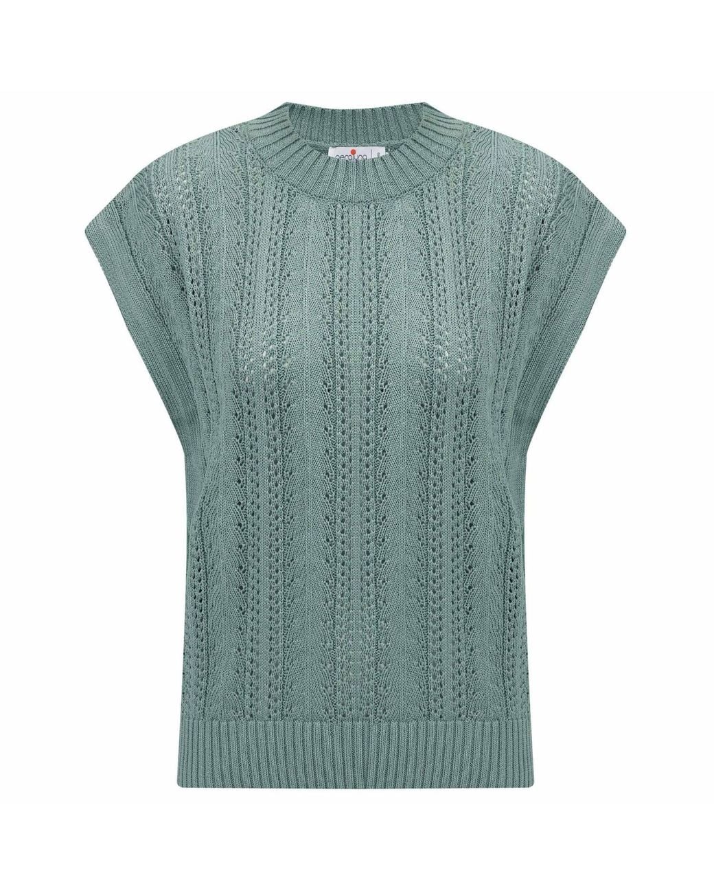 Peraluna Green Sima O-Neck Openwork Knit Blouse