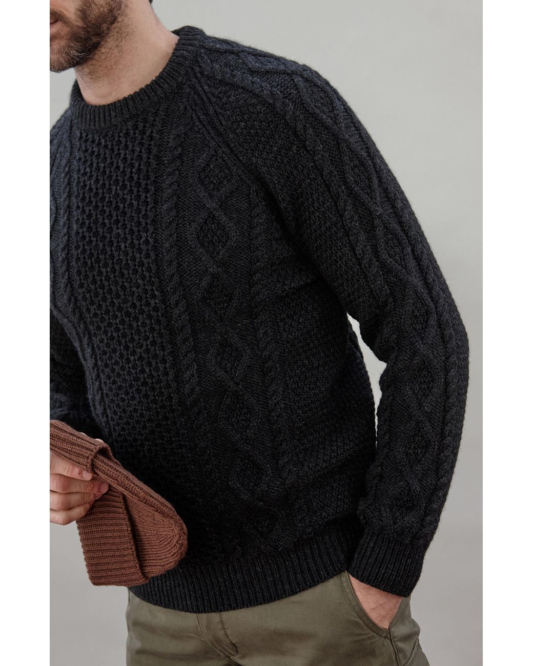 Paul James Knitwear Blue Chunky Merino Wool Goffrey Fisherman's Jumper for men