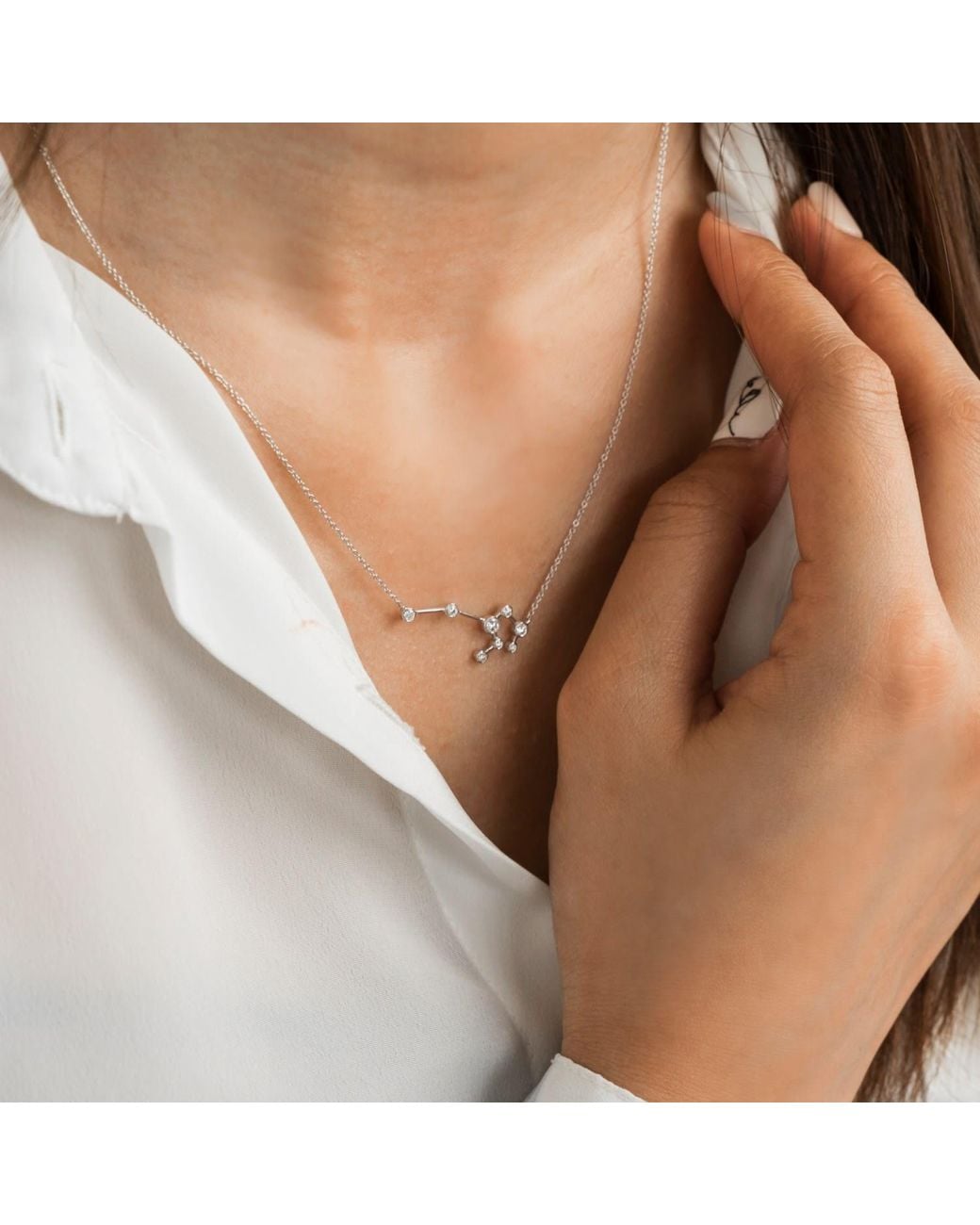 Genevieve Collection Metallic Leo Zodiac Constellation Necklace 18K & Diamond