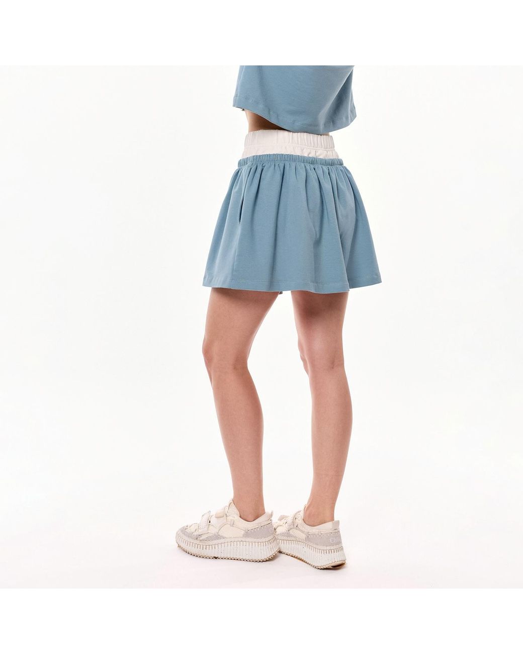 Mandragora Blue Sage Cotton Skirt With Contrasting Fabrics – Goia