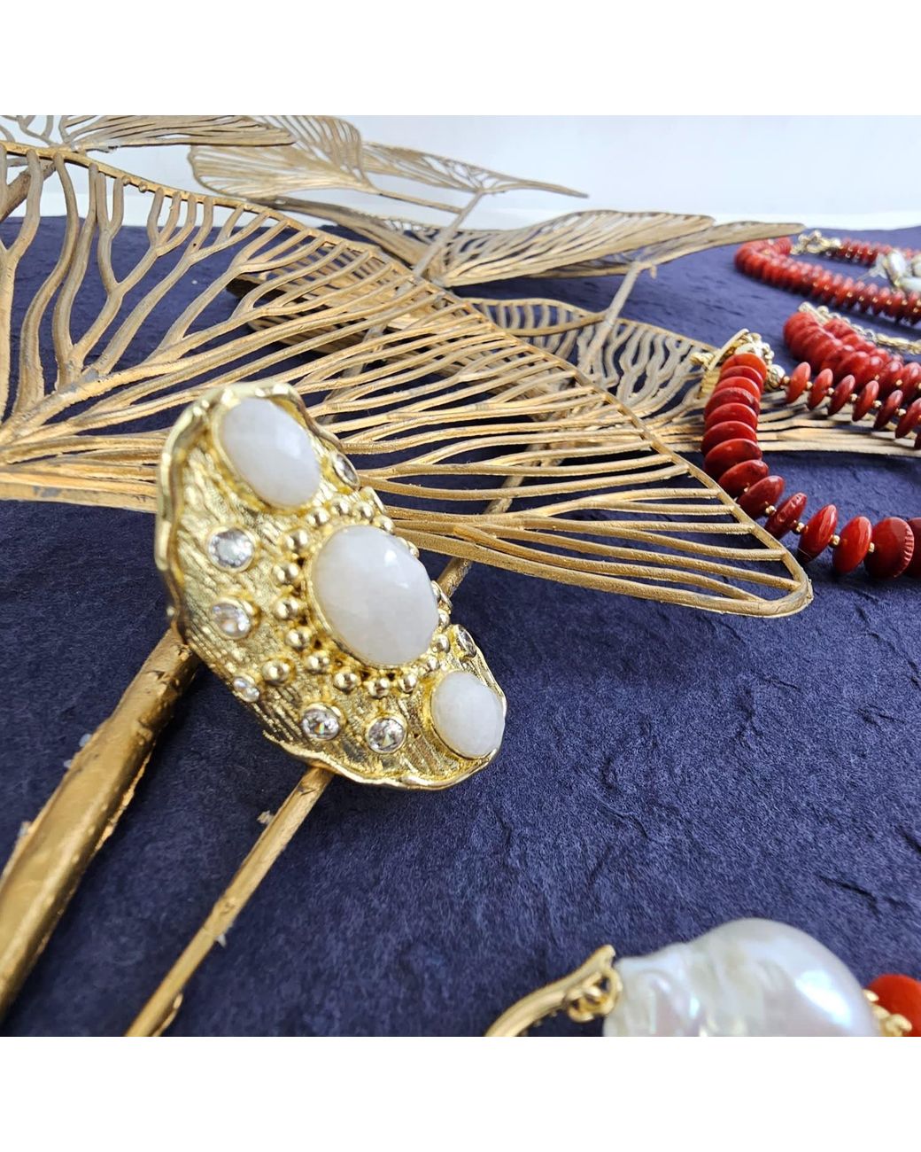 Farra Metallic Moonstone Statement Ring