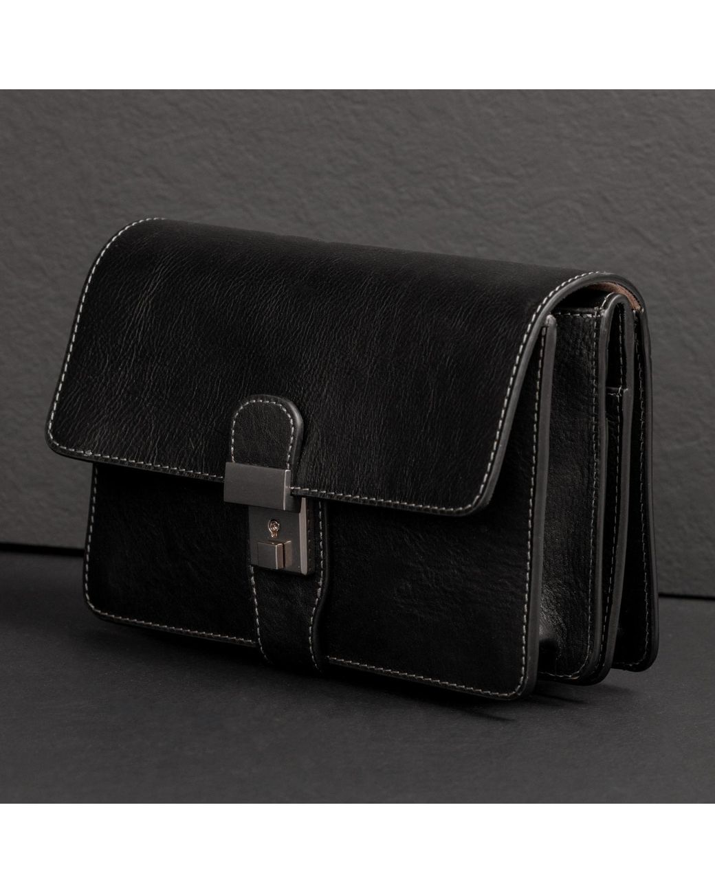 Time Resistance Black Leather Clutch Purse for men