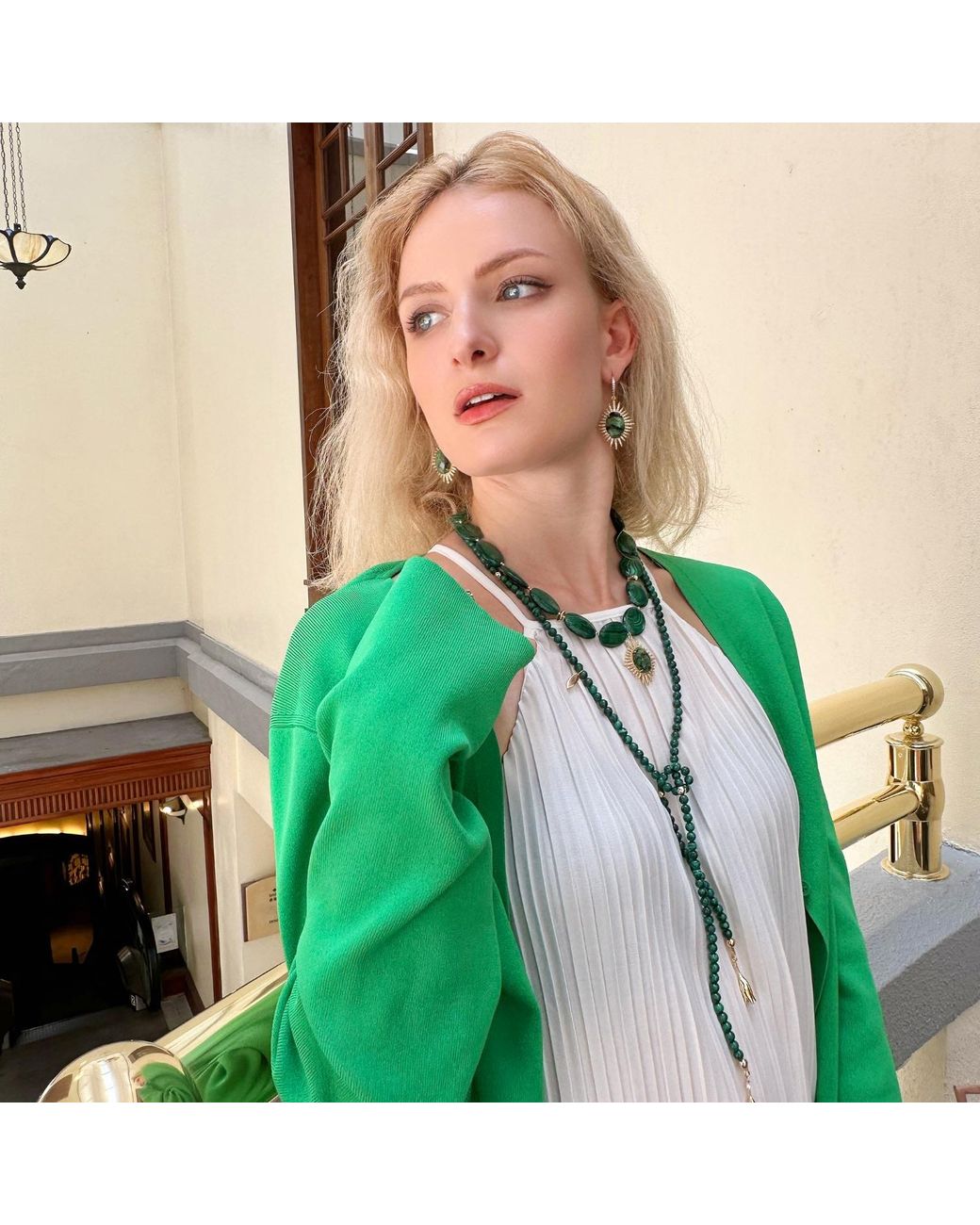 Farra Green Oval Malachite With Gemstone Pendant Chunky Necklace