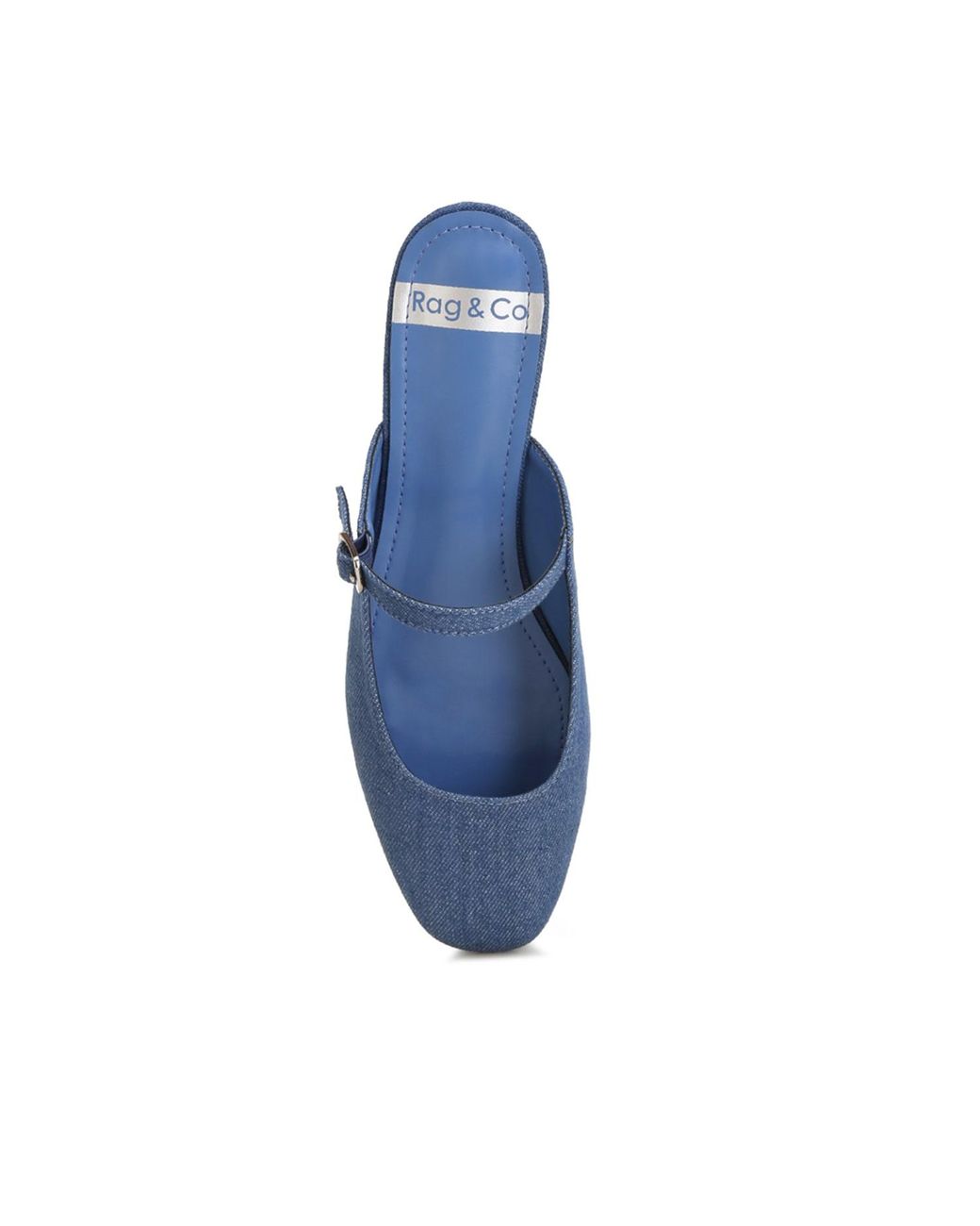 Rag & Co Blue Dublish Square Toe Buckled Flats