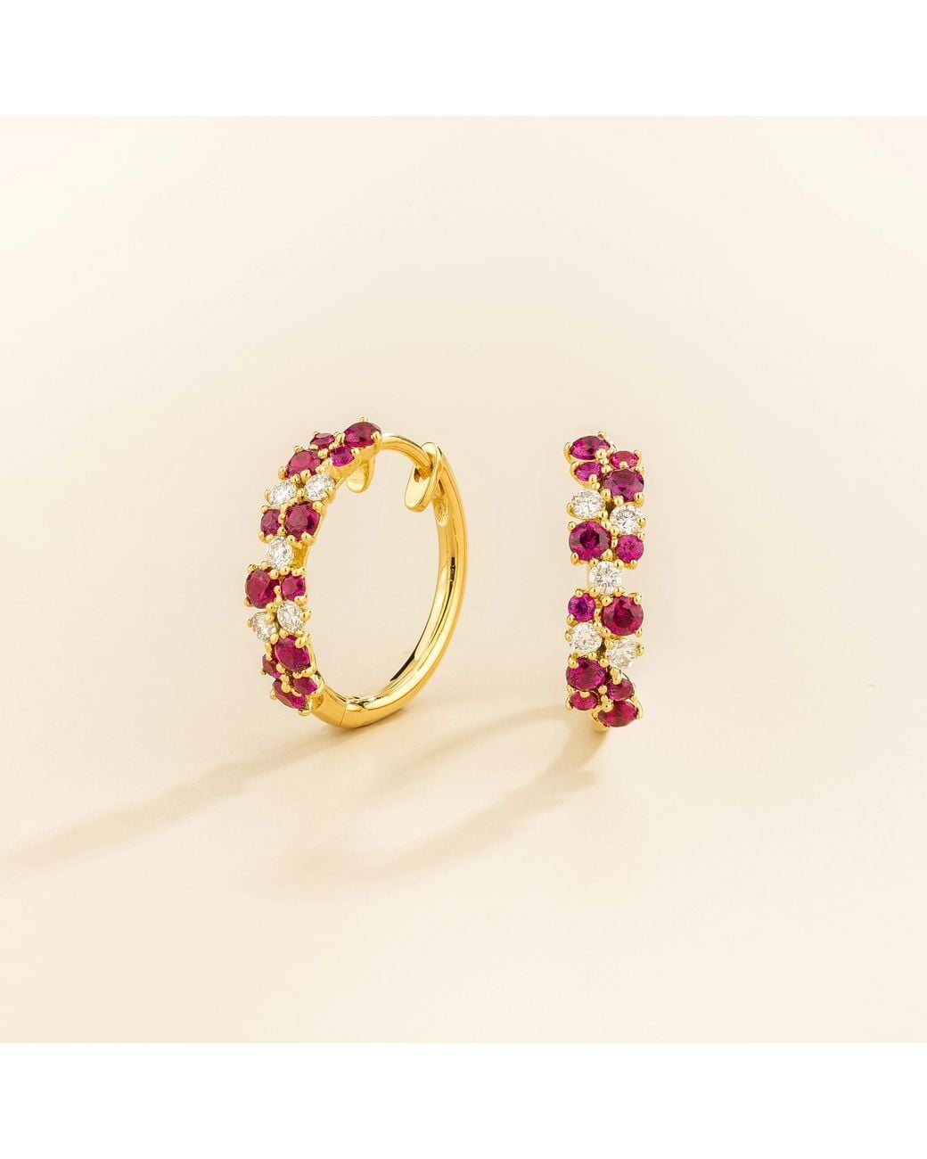 Juvetti Metallic Starry Huggie Earrings Set With Ruby & Diamond