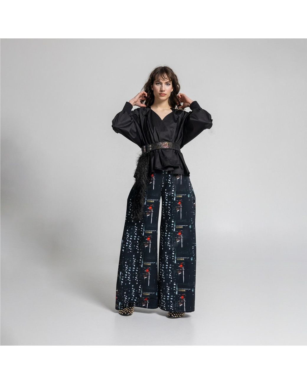 ARTISTA Blue Bright Satin Palazzo Pants