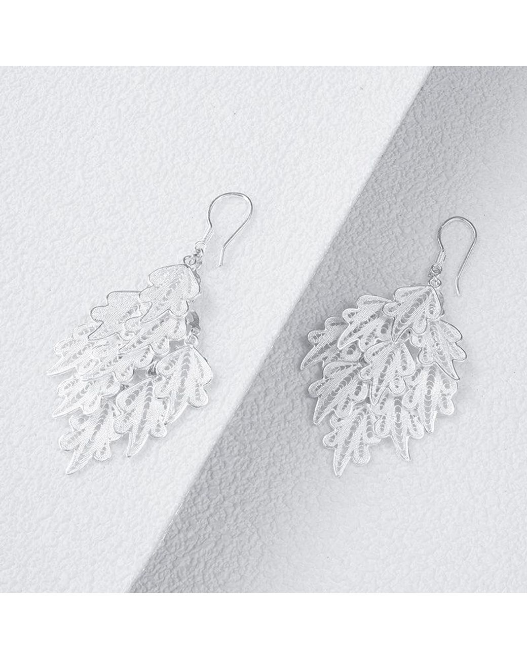 Far East Jewelry White Handcrafted Leaf Shadow Earrings