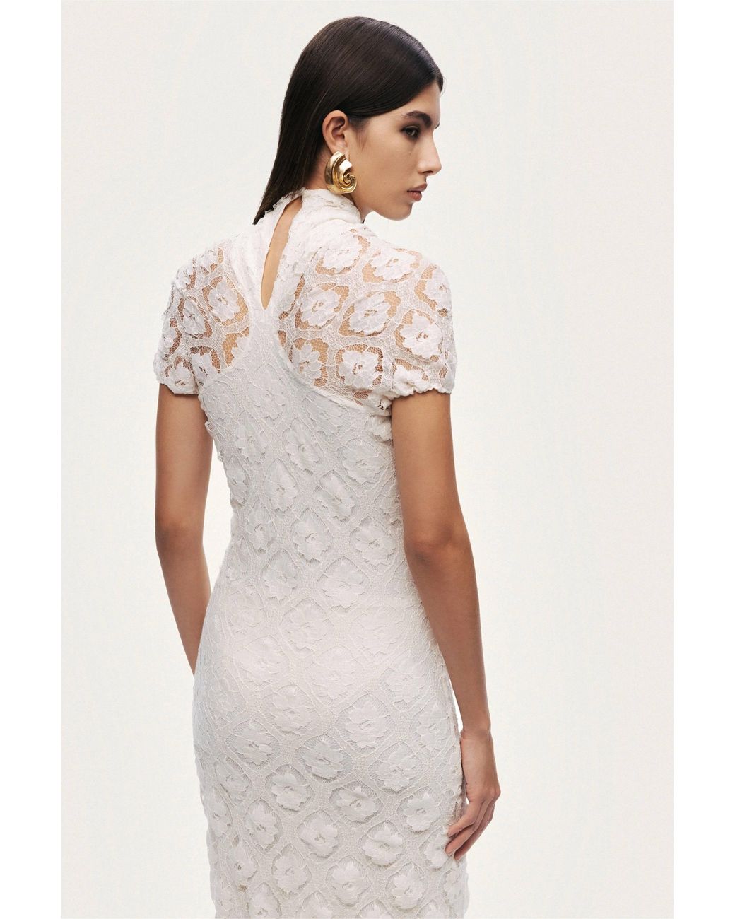 Nocturne White High-Neck Lace Maxi Dress