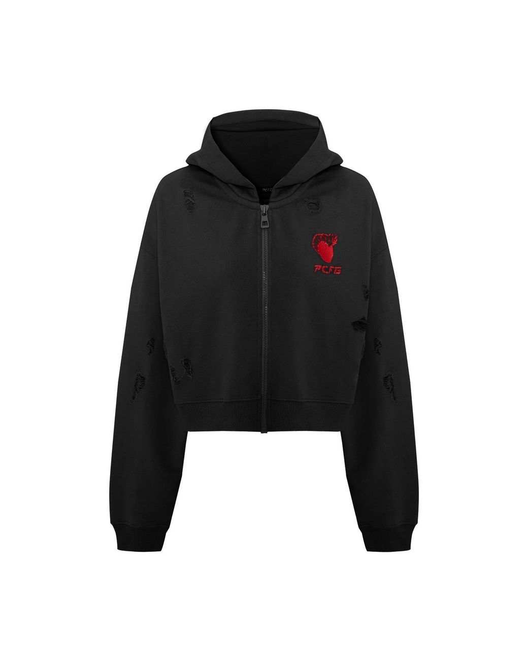 Pcfg Black Destroyed Zip Up Hoodie