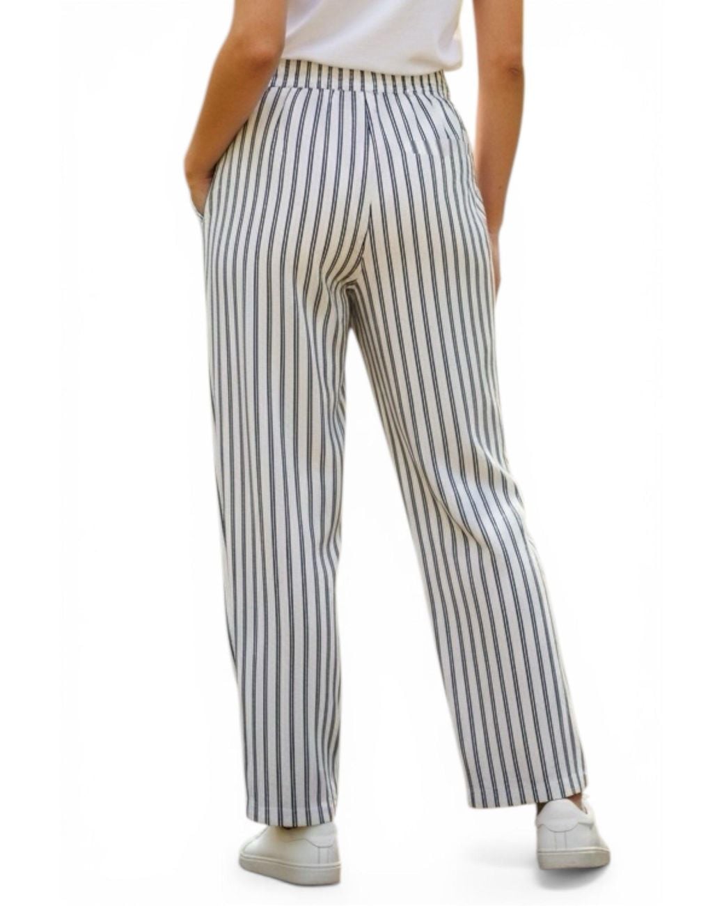 Louche White Tilde Ticking Stripe Straight Cut Trouser