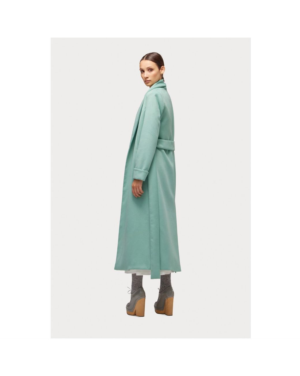 Julia Allert Green Long Wrap Coat With Drape Collar Mint