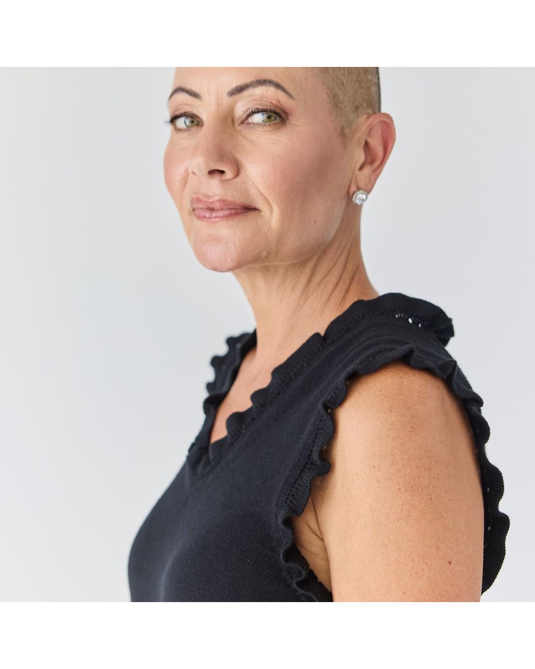 Lindsay Nicholas New York Blue Frill V-Neck Shell