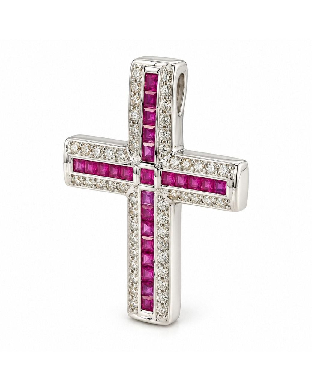 Artisan Pink 18K Ruby & Diamond Cross Pendant