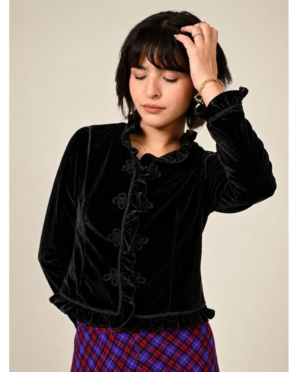 Rose & Nancy Black Adeline Velvet Military Jacket