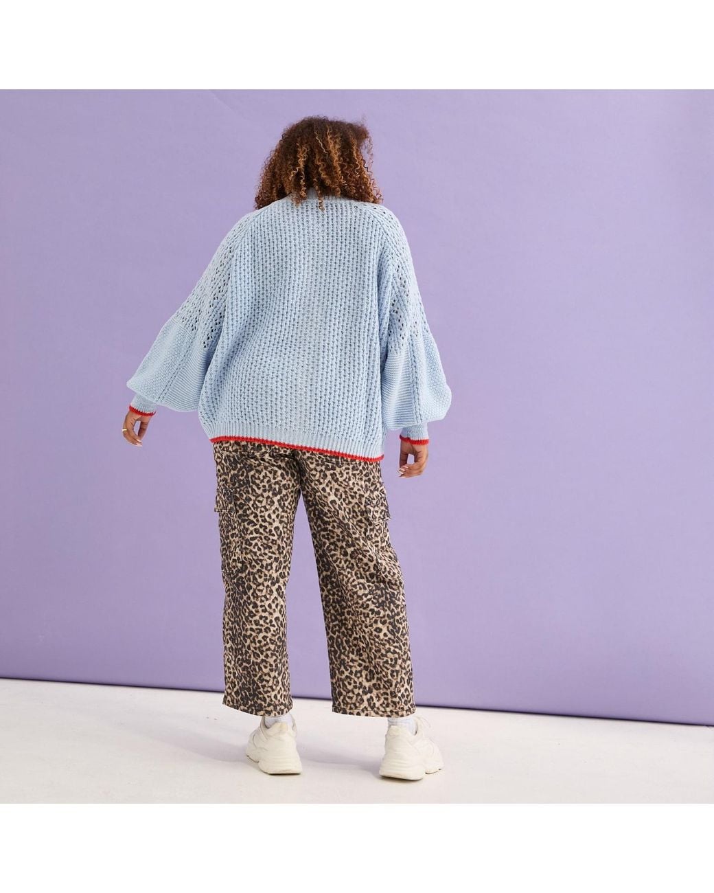 Cara & The Sky Blue Brigit Pointelle Stitch Balloon Sleeve Cardigan