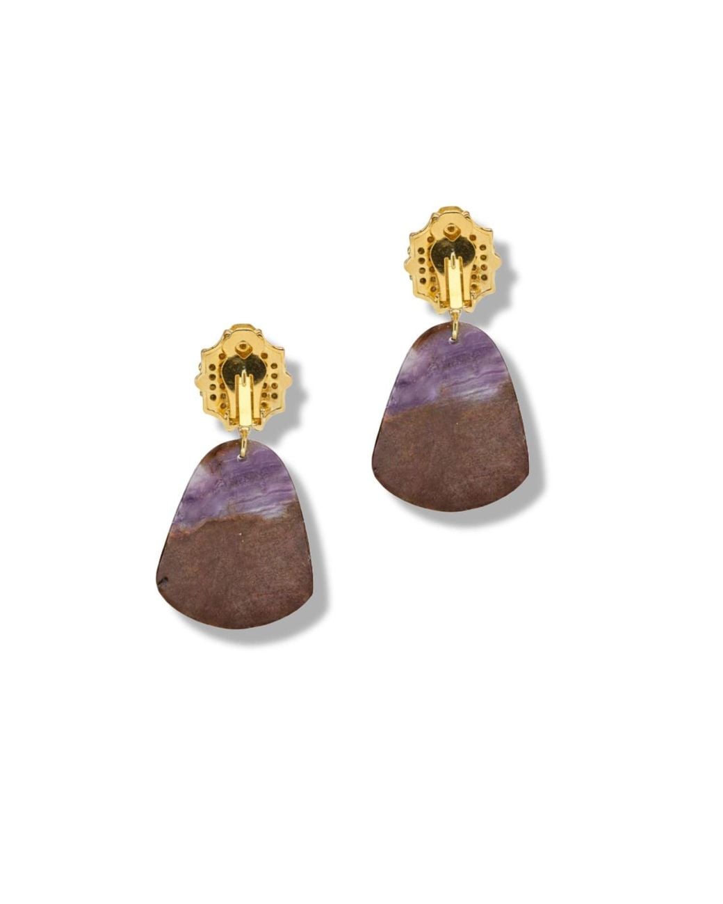 Jaredjamin Metallic Honeycomb Clip On Earrings With Jasper