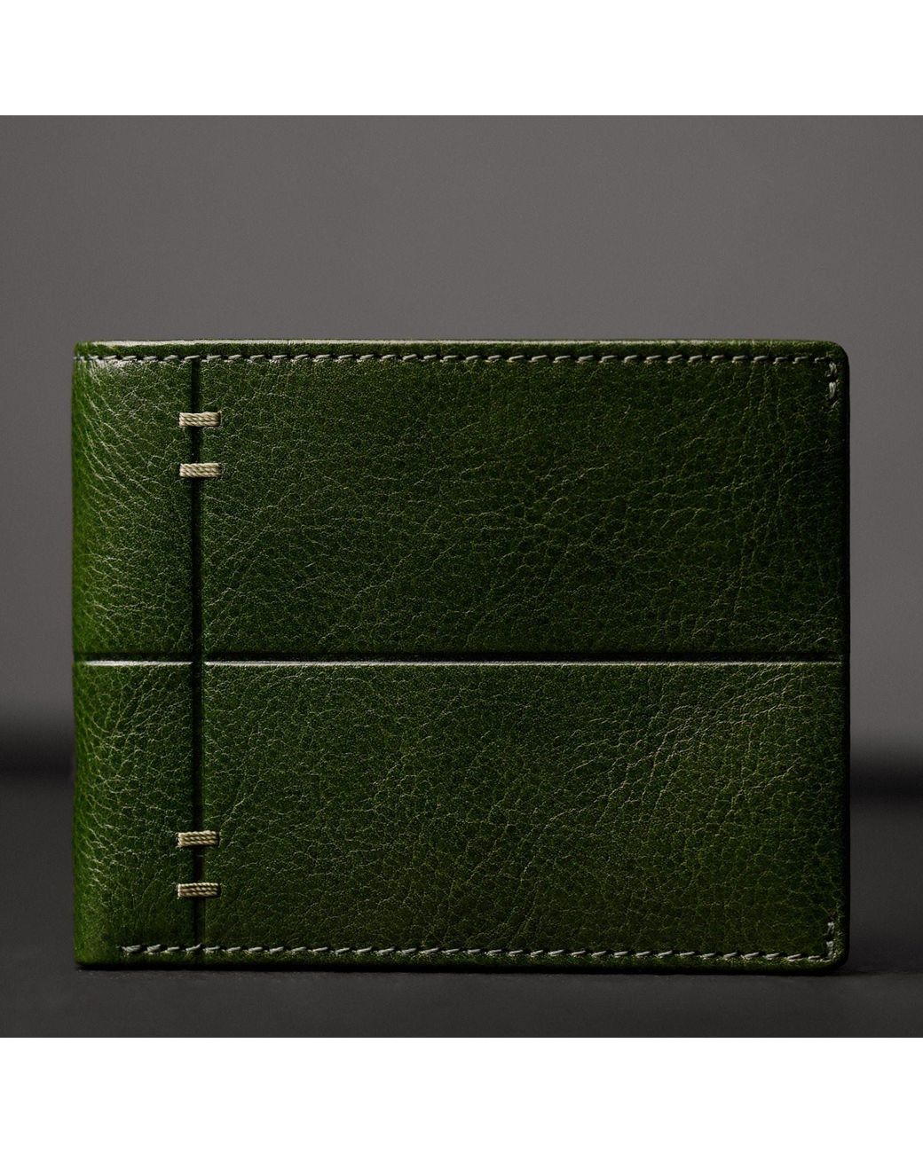 Time Resistance Green Leather Bifold Wallet for men