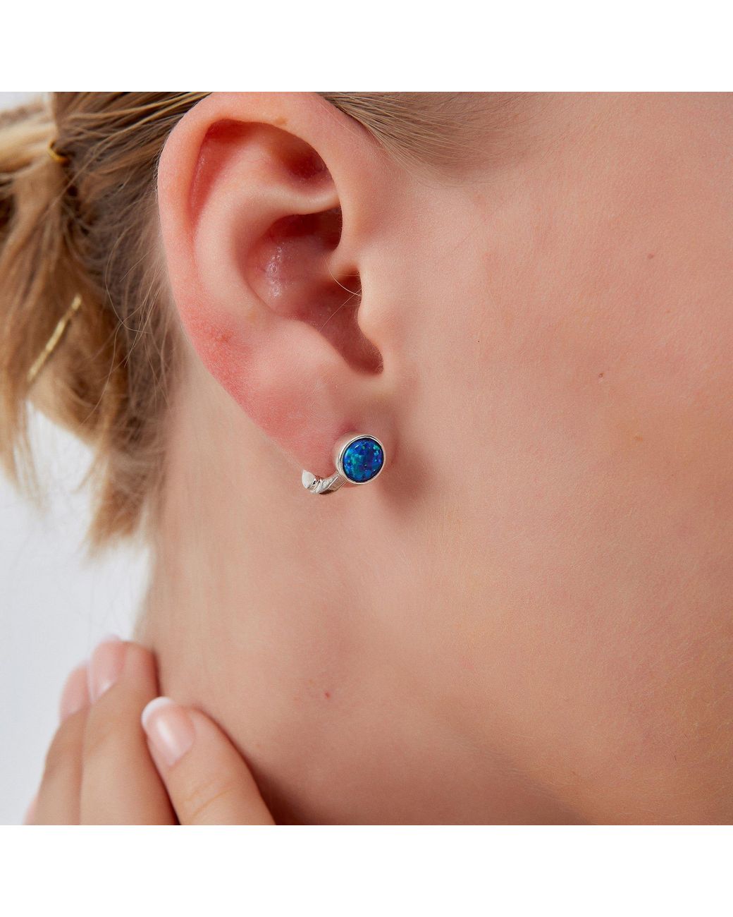 Spero London White Sterling High Quality Round Opal Earrings