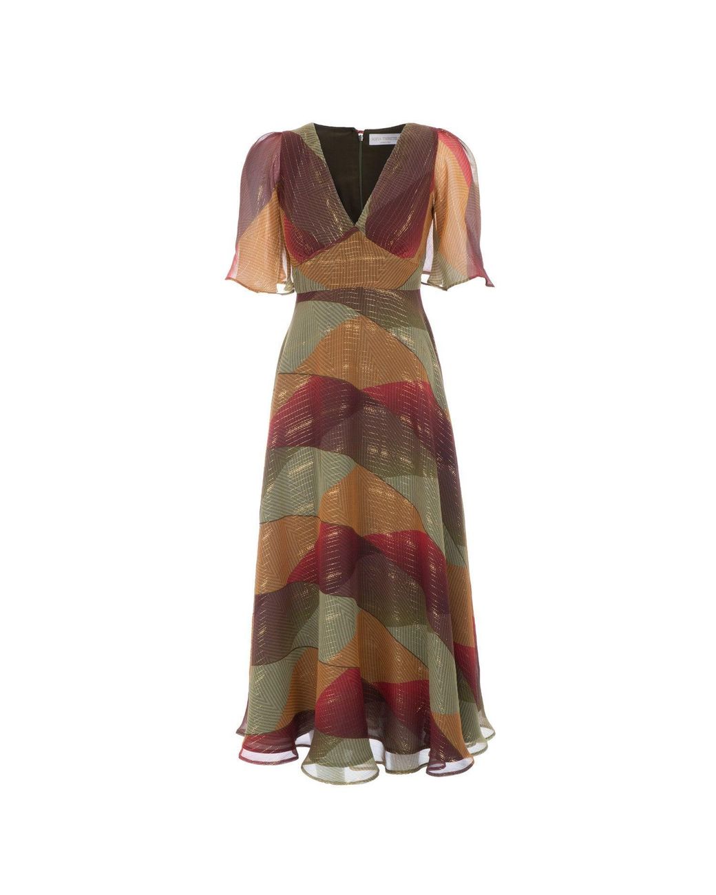 Sofia Tsereteli Brown Geometric Silk Chiffon Dress