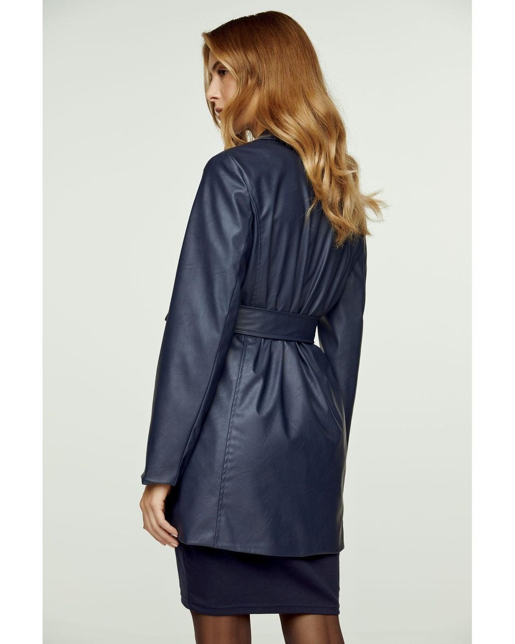 Conquista Blue Faux Leather Jacket With Belt
