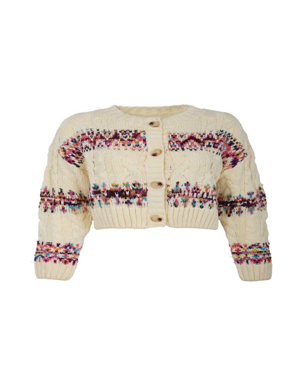 Saachi Pink Fair Isle Cable Knit Cardigan