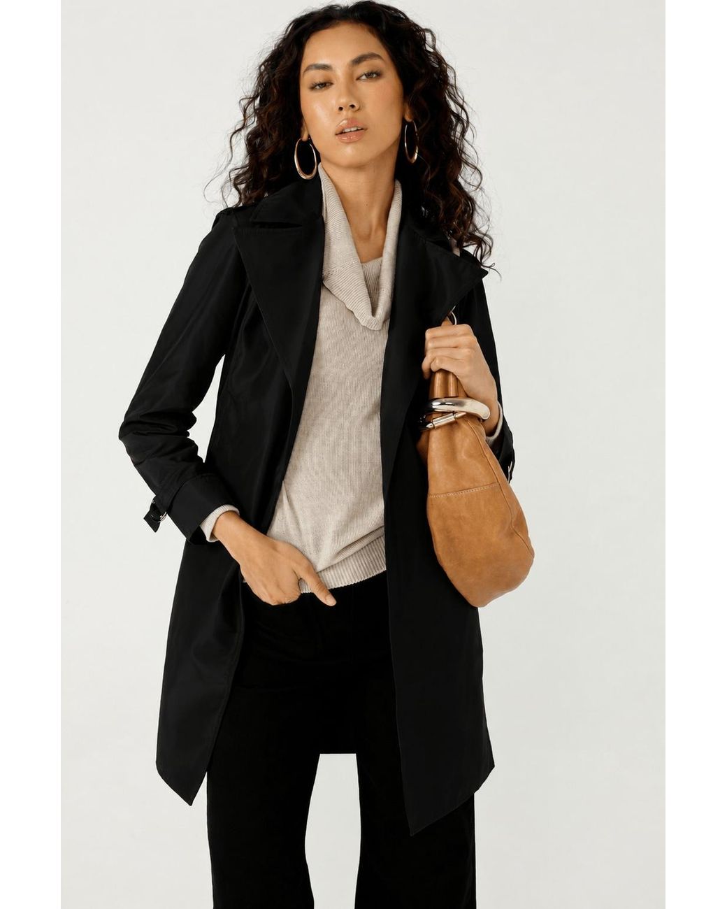 SACHA DRAKE Black Noir Water-Resistant Trench Coat